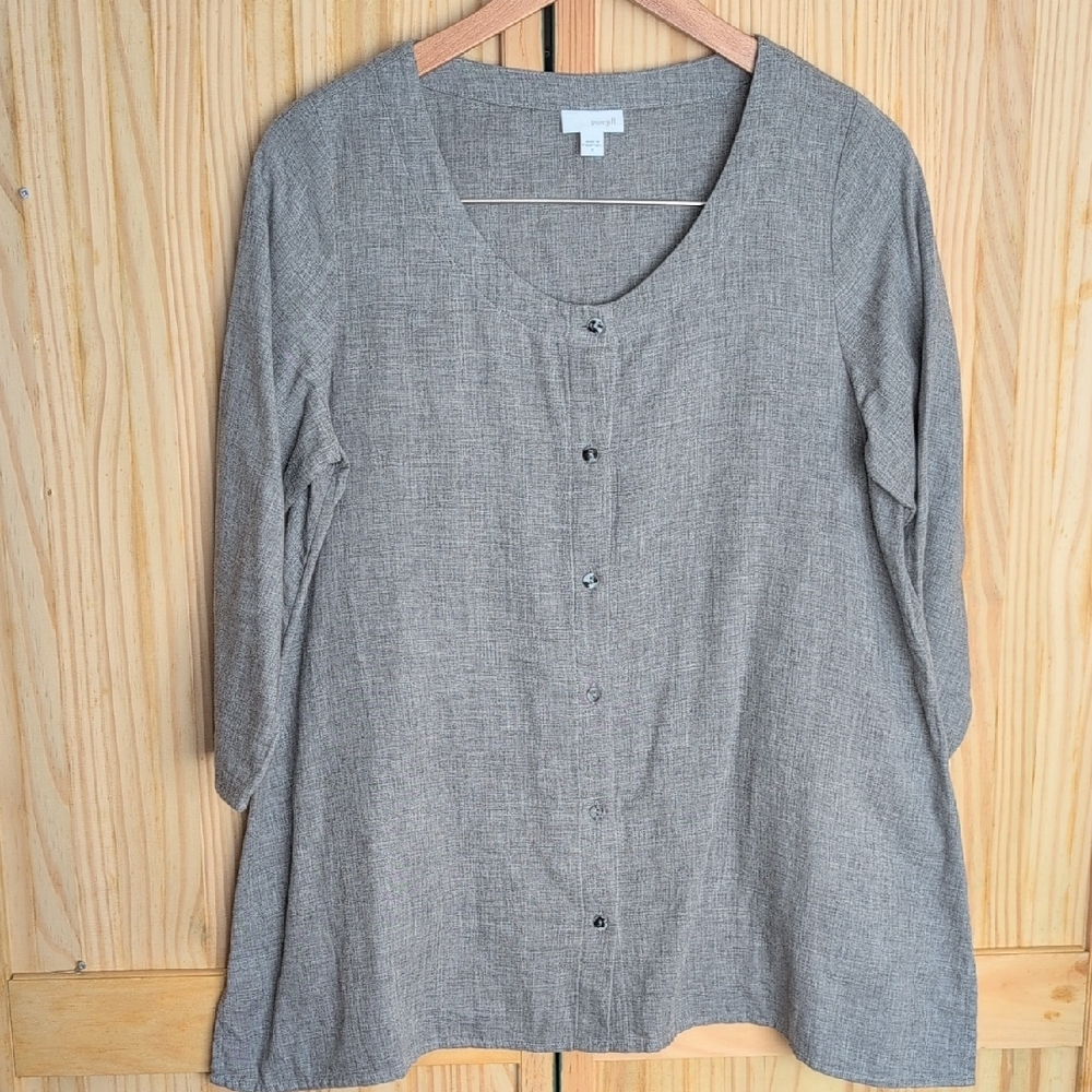 J. Jill Pure Jill 100% Cotton Charcoal Gray Lagenlook Cozy Blouse Size Small